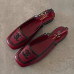Chanel 26B square toe leather slingback flats red