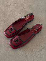 Chanel 26B square toe leather slingback flats red