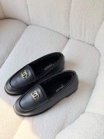 Chanel CC Logo Black Calfskin Leather Loafers