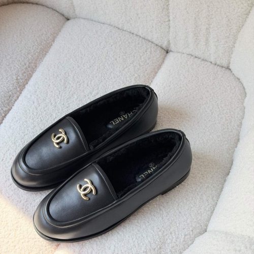 Chanel CC Logo Black Calfskin Leather Loafers