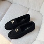 Chanel CC Logo Black Suede Shearling Loafers