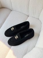 Chanel CC Logo Black Suede Shearling Loafers
