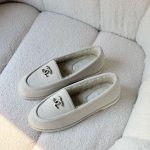 Chanel CC Logo White Suede Shearling Loafers