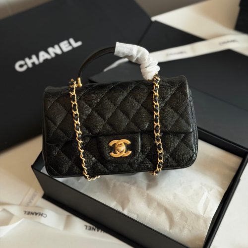 Chanel Caviar Quilted Mini Top Handle Rectangular Flap Bag Black