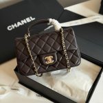 Chanel Lambskin Quilted Mini Top Handle Rectangular Flap Bag Dark Chocolate