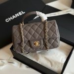 Chanel Lambskin Quilted Mini Top Handle Rectangular Flap Bag Dark Grey