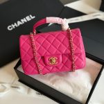 Chanel Lambskin Quilted Mini Top Handle Rectangular Flap Bag Dark Pink