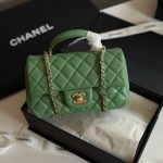 Chanel Lambskin Quilted Mini Top Handle Rectangular Flap Bag Green