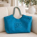 Chanel Neo Cabas Shopping Bag In Blue Suede Calfskin