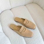 Chanel beige suede loafers mules