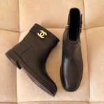 Chanel calfskin cc buckle ankle black boots