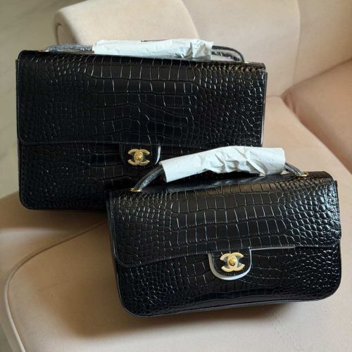 Chanel crocodile embossed flap bag black