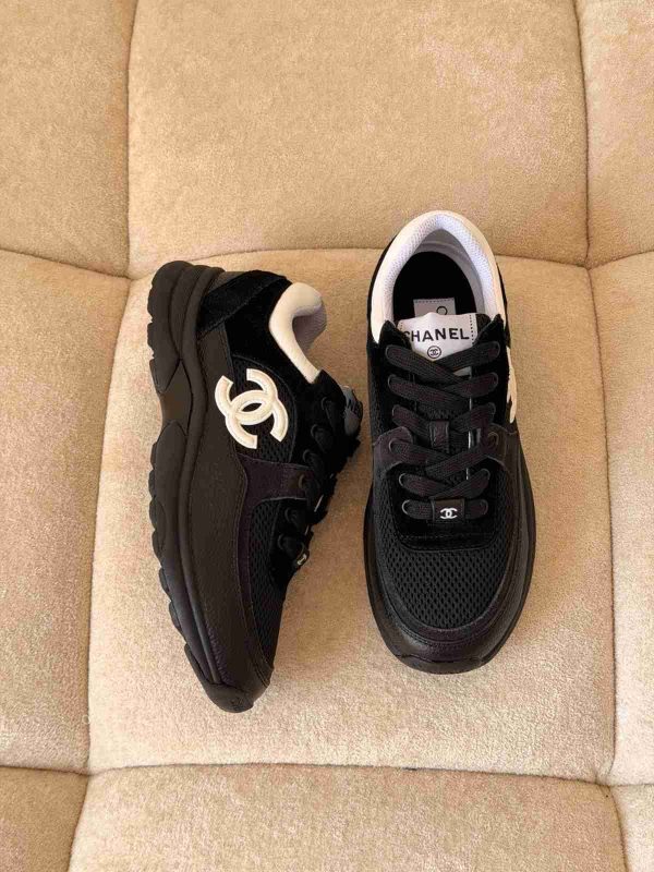 Chanel mesh, suede & grained calfskin cc black sneakers