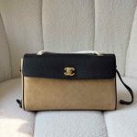 Chanel suede leather urban essential flap bag beige & black