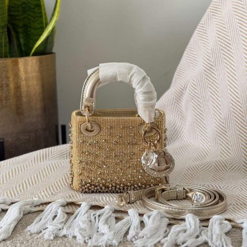 Christian Dior Metallic Lambskin Crystal Beaded Embroidered Micro Lady Dior Handbag