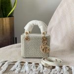 Christian Dior Micro Lady Dior Bag in White Lambskin with Pearl Embellishment