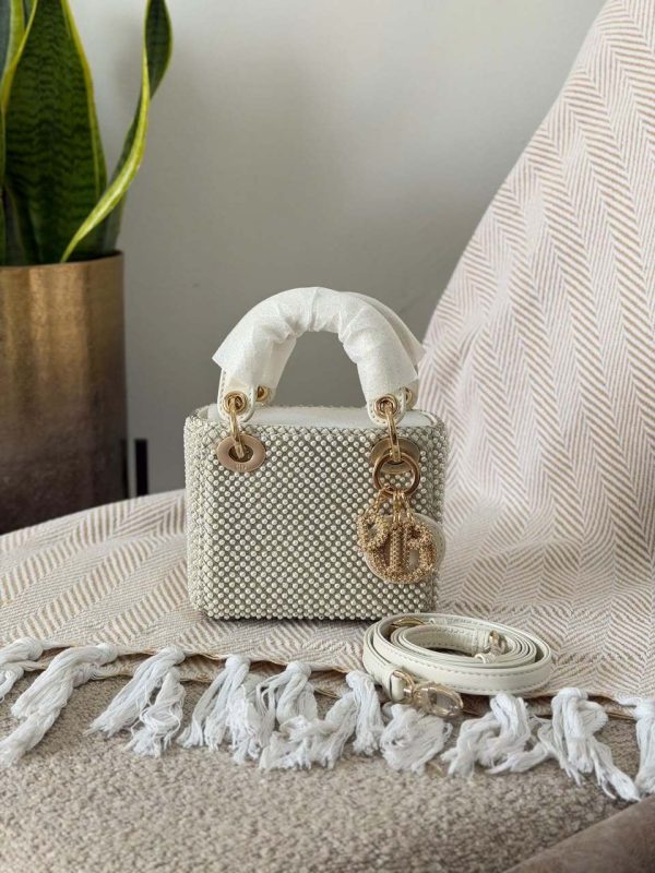 Christian Dior Micro Lady Dior Bag in White Lambskin with Pearl Embellishment