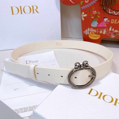 Christian dior medaillon Ivory calfskin leather belt