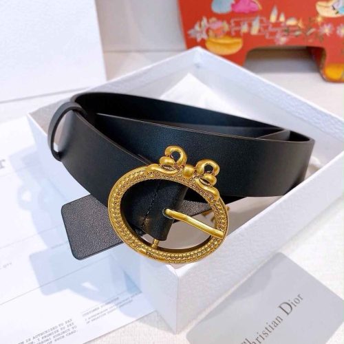 Christian dior medaillon black calfskin leather belt