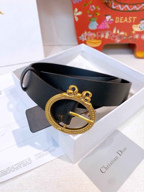 Christian dior medaillon black calfskin leather belt