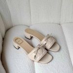Dior cannage heeled slide sandals beige white