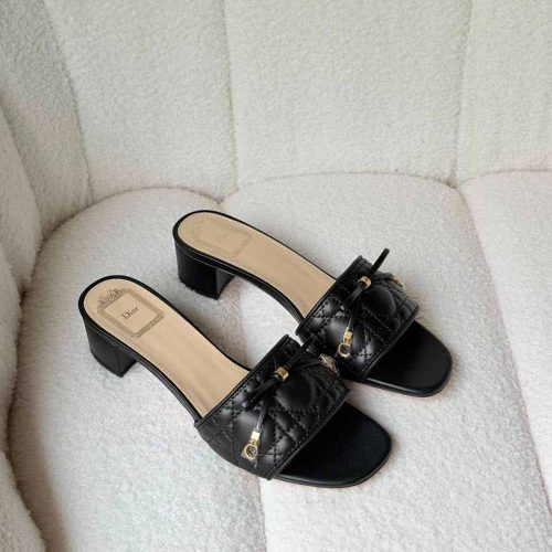 Dior cannage heeled slide sandals black