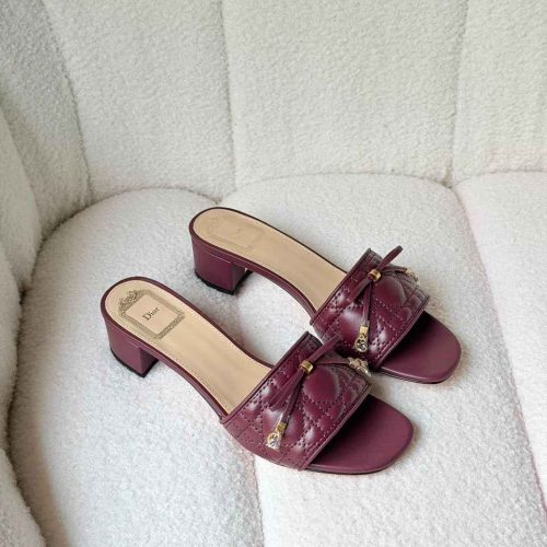 Dior cannage heeled slide sandals burgundy