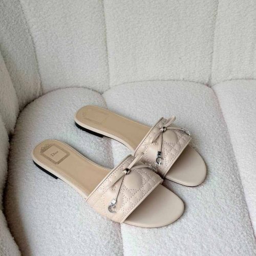 Dior cannage slide sandals beige white