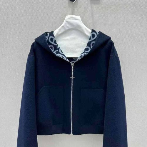 Dior reversible hooded cropped cardigan navy blue