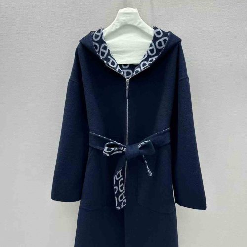 Dior reversible hooded wrap coat navy blue