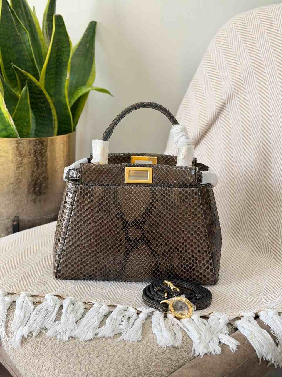 Fendi peekaboo python snakeskin mini bag dark brown Fendi peekaboo python snakeskin mini bag dark brown