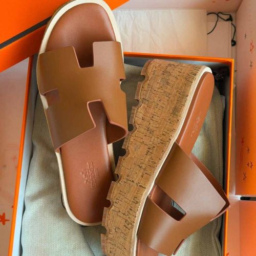 Hermes Eze 30 platform sandals brown