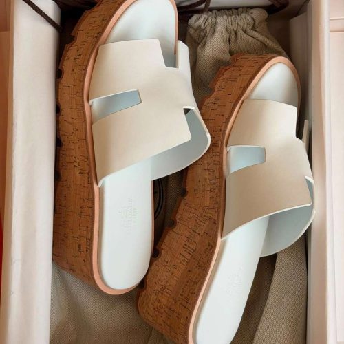 Hermes Eze 30 platform sandals white