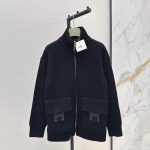 Hermes H pocket wool knit cardigan black