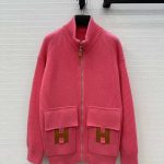 Hermes H pocket wool knit cardigan pink