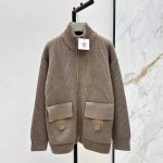 Hermes H pocket wool knit cardigan taupe
