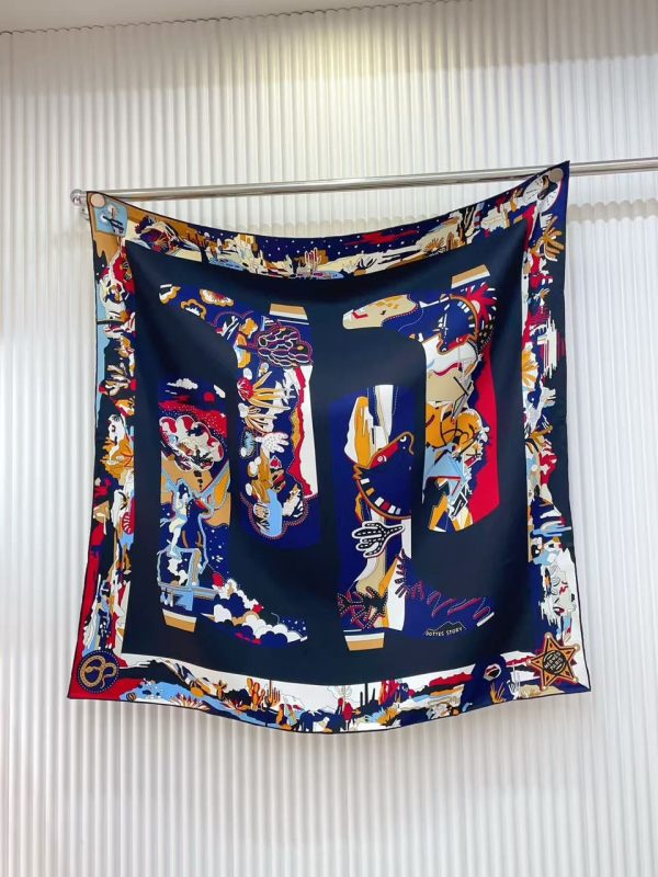 Hermes Silk Twill Bottes Story Square Scarf