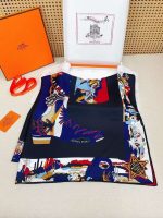 Hermes bottes story carre 90 black and navy silk scarf