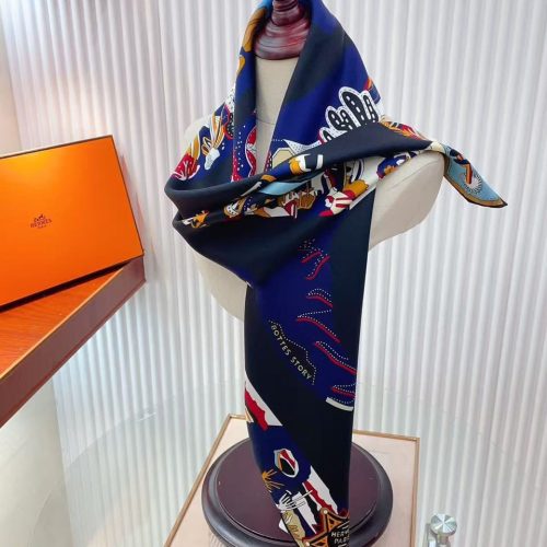 Hermes bottes story carre 90 black and navy silk scarf