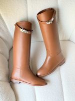 Hermes calfskin jumping boots brown