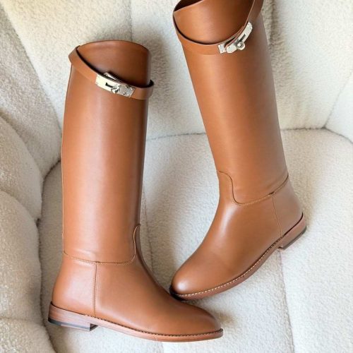 Hermes calfskin jumping boots brown