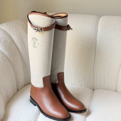 Hermes calfskin jumping boots grey & brown.