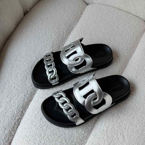 Hermes chaine d'ancre extra sandals black & silver