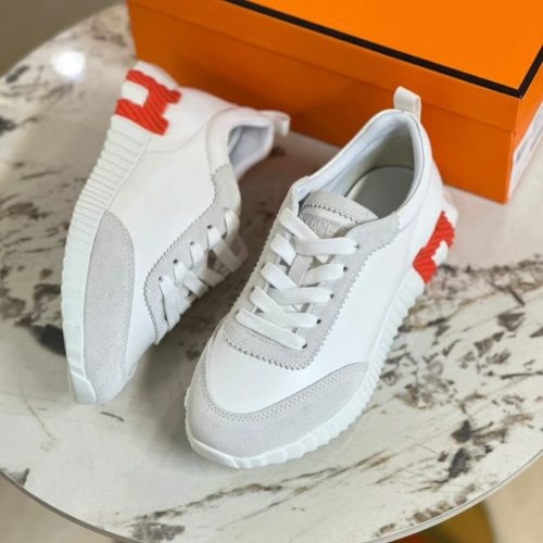 Hermes contrasting logo leather bouncing sneakers white