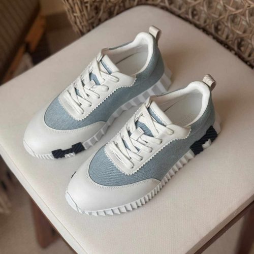 Hermes denim & leather bouncing sneakers