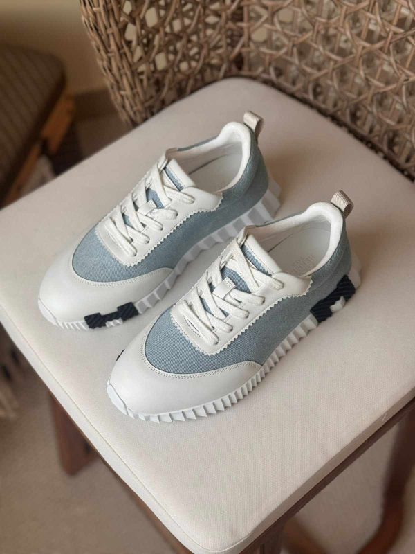 Hermes denim & leather bouncing sneakers