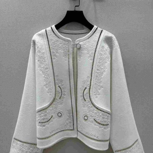 Hermes embroidered cashmere jacket white