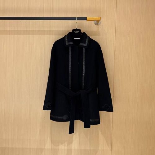 Hermes embroidered short overcoat black