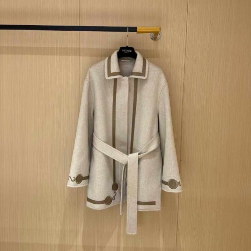 Hermes embroidered short overcoat off white