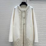 Hermes embroidered long wool coat white